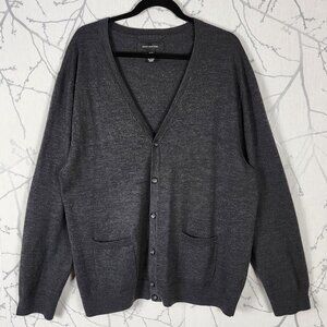 Jones New York Gray 100% Merino Wool V-Neck Elbow Patch Cardigan